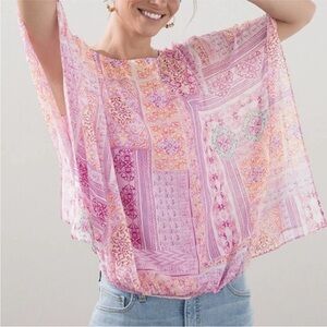 Chico’s Coastal Tile Bubble Hem Blouse in Seville Orange - Size 2 (12/14)